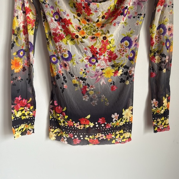 JPG Fuzzi Sheer Mesh Floral Long Sleeve Top – Cowl Neck Medium - Picture 3 of 9